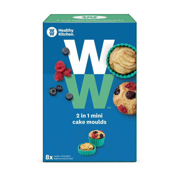 WW Muffinförmchen 2 in 1 aus Silikon in blauer und grüner, eckiger Verpackung mit Produktbild