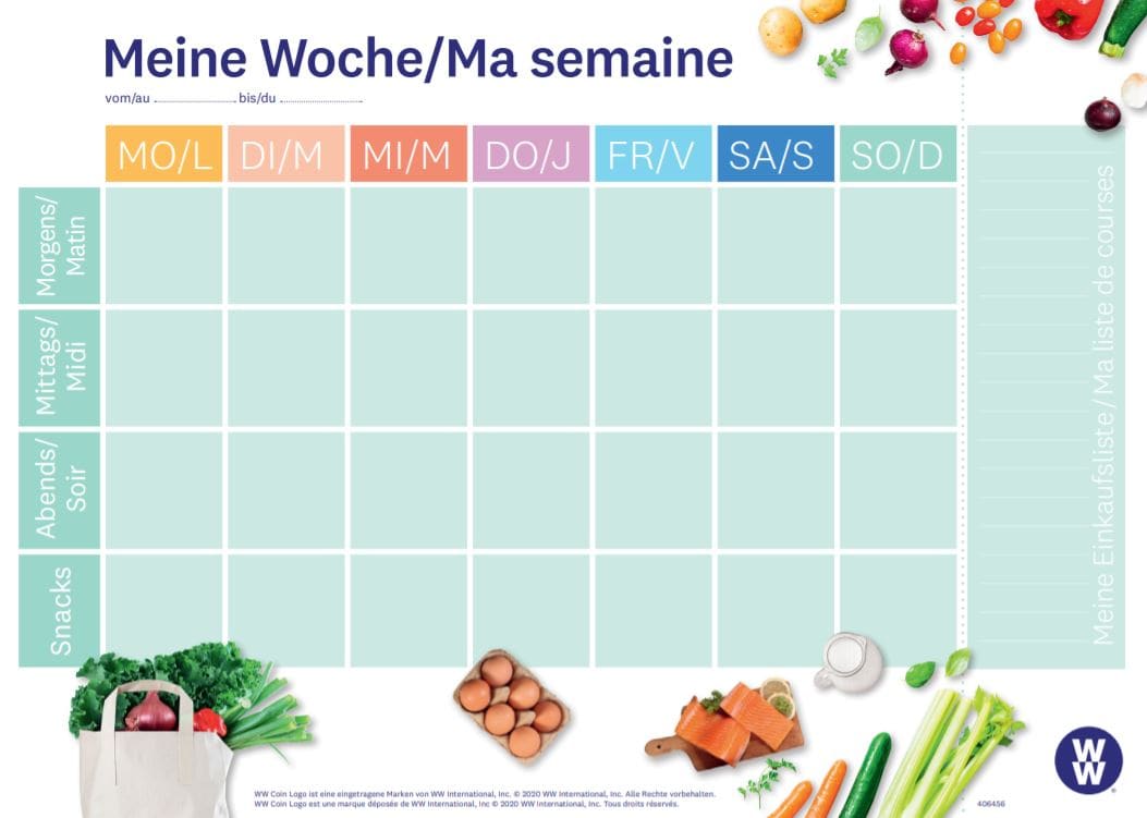 Fr Meinww Wochenplaner Planning Hebdomadaire Monww Ww Shop Weight Watchers Online Shop